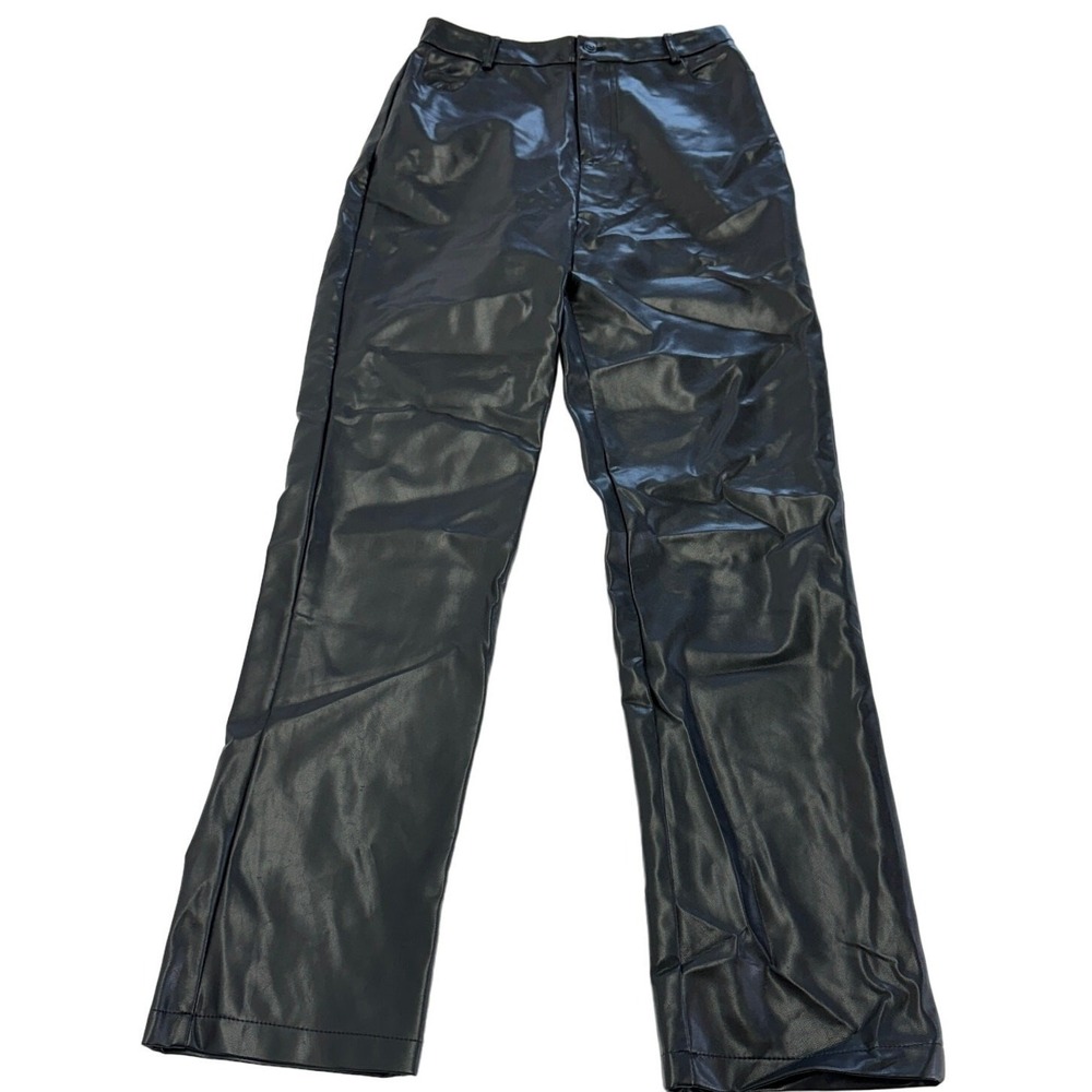 White‎ Fox Pants Womens Medium Black Faux Leather High Waisted Chic - Picture 2 of 9